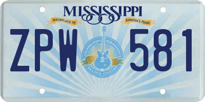 MS license plate ZPW581