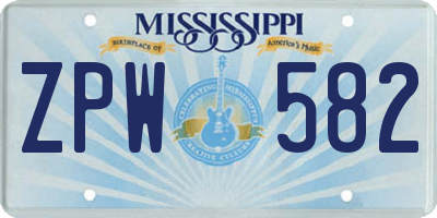 MS license plate ZPW582