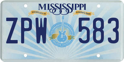 MS license plate ZPW583