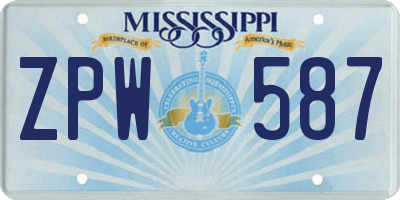 MS license plate ZPW587