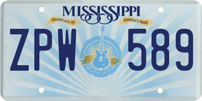 MS license plate ZPW589