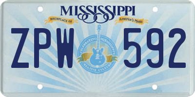 MS license plate ZPW592