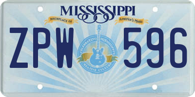 MS license plate ZPW596