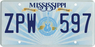 MS license plate ZPW597