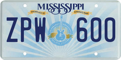 MS license plate ZPW600