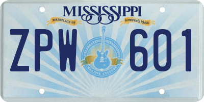 MS license plate ZPW601