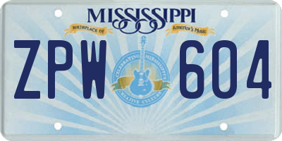 MS license plate ZPW604