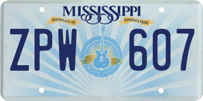 MS license plate ZPW607