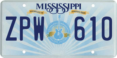 MS license plate ZPW610