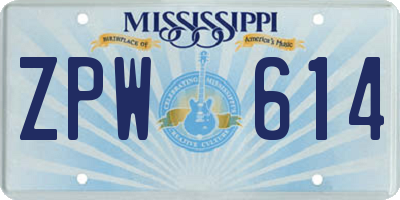 MS license plate ZPW614