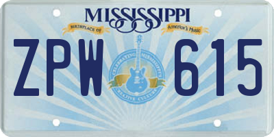 MS license plate ZPW615
