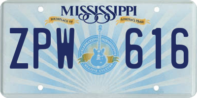 MS license plate ZPW616