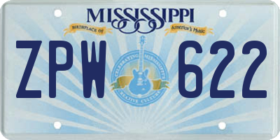 MS license plate ZPW622