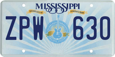 MS license plate ZPW630