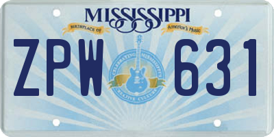 MS license plate ZPW631