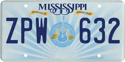 MS license plate ZPW632