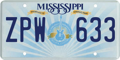 MS license plate ZPW633