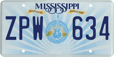 MS license plate ZPW634