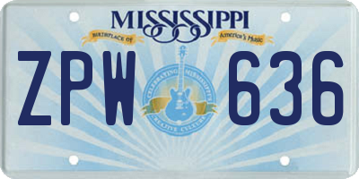 MS license plate ZPW636