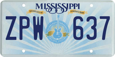 MS license plate ZPW637