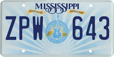 MS license plate ZPW643