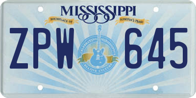 MS license plate ZPW645