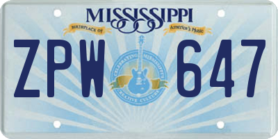 MS license plate ZPW647