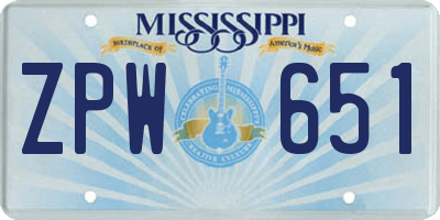 MS license plate ZPW651