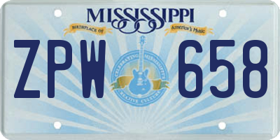 MS license plate ZPW658