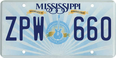 MS license plate ZPW660