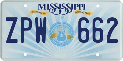 MS license plate ZPW662