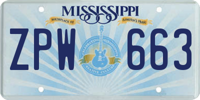 MS license plate ZPW663