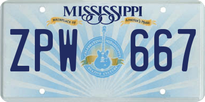 MS license plate ZPW667