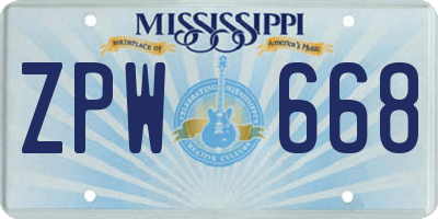MS license plate ZPW668