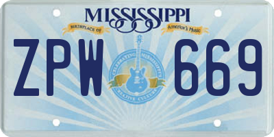 MS license plate ZPW669
