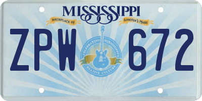 MS license plate ZPW672
