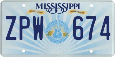 MS license plate ZPW674