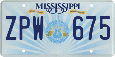 MS license plate ZPW675