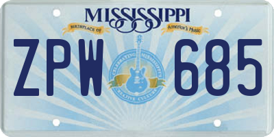 MS license plate ZPW685