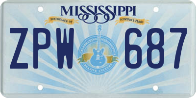 MS license plate ZPW687