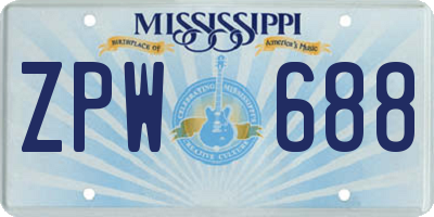 MS license plate ZPW688