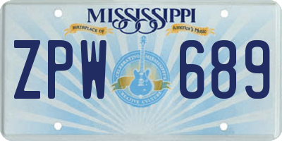 MS license plate ZPW689