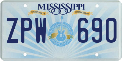 MS license plate ZPW690