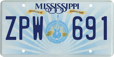 MS license plate ZPW691