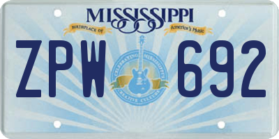 MS license plate ZPW692