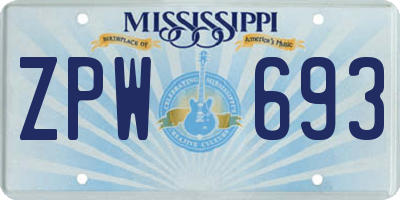 MS license plate ZPW693