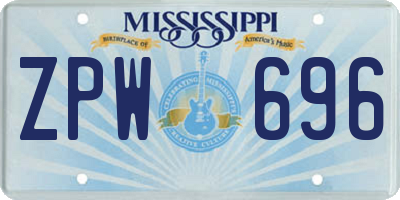 MS license plate ZPW696