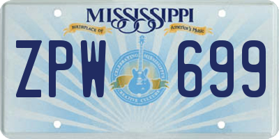 MS license plate ZPW699