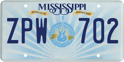 MS license plate ZPW702