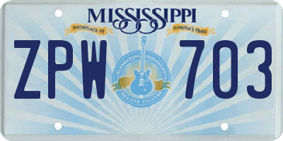 MS license plate ZPW703